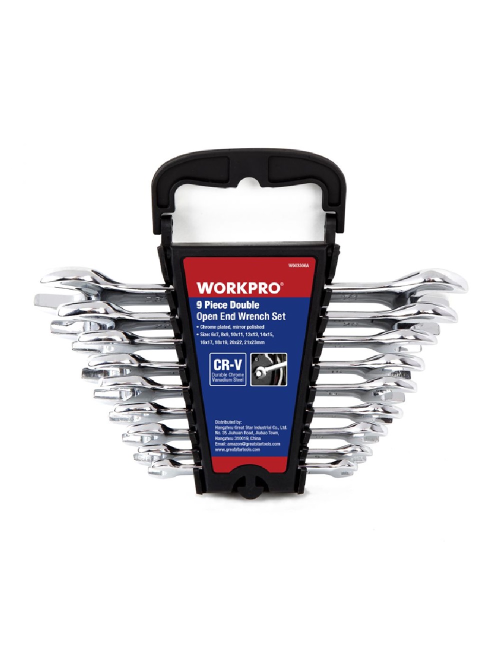 Набор  ключей  рожковых 9 шт (6-23 мм) на пластиковом держателем WORKPRO