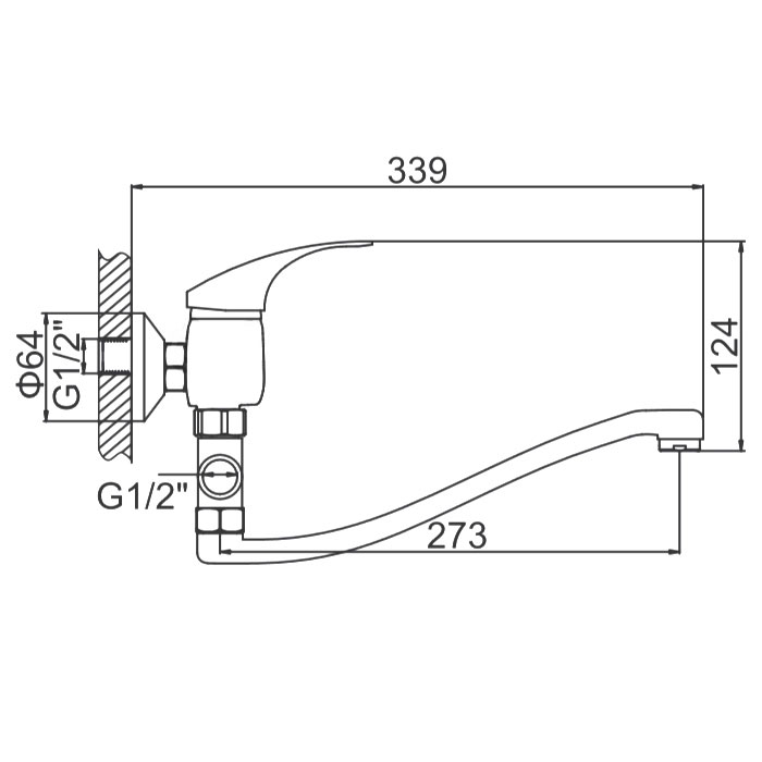 СМЕСИТЕЛЬ ДЛЯ ВАННЫ И ДУША LEDEME L2136, ДЛИННЫЙ ИЗЛИВ L30S