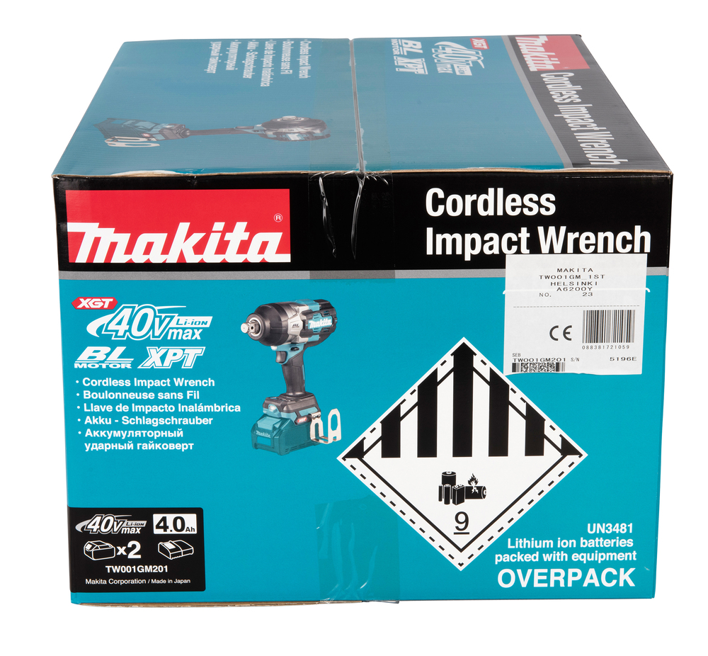 Гайковерт ударный аккумуляторный Makita TW001GM201 XGT 40В, 2х4.0 Ач, 3/4\", 1800 Нм, 0 – 1800 об/мин