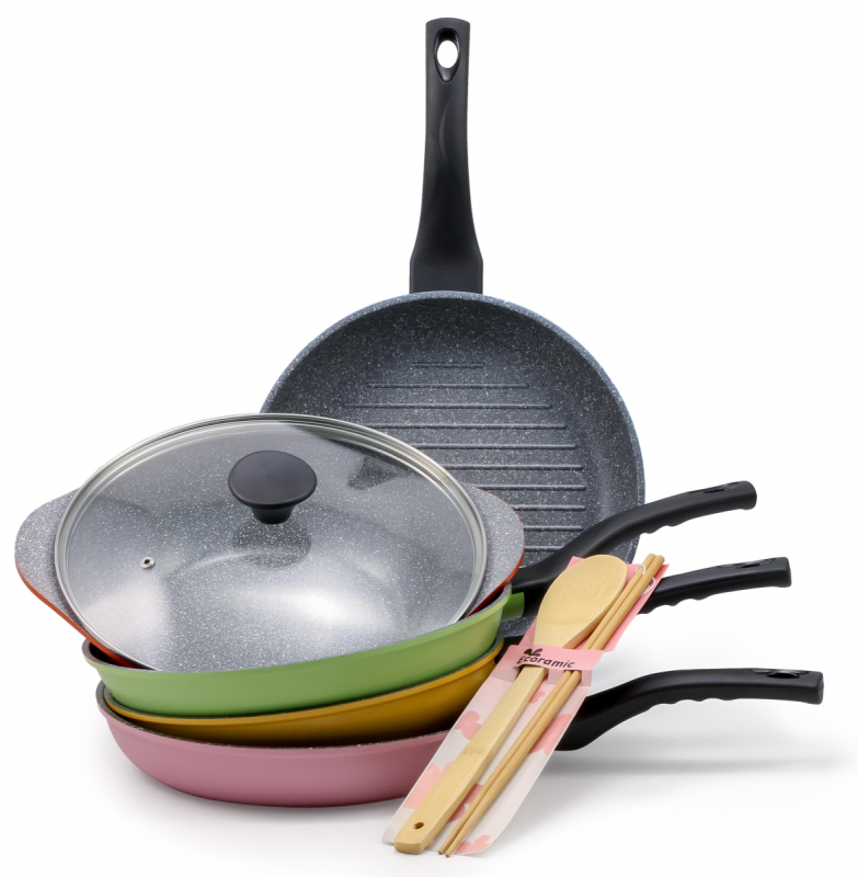 Набор сковородок Ecoramic с каменным антипригарным покрытием из 7-ми предметов