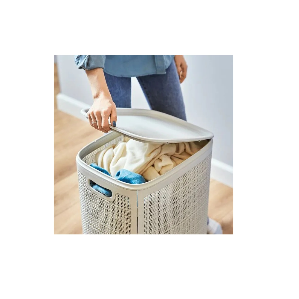 Плетёная корзина для белья сборная «Лён» 75 л (43х32.1х60 см) серый