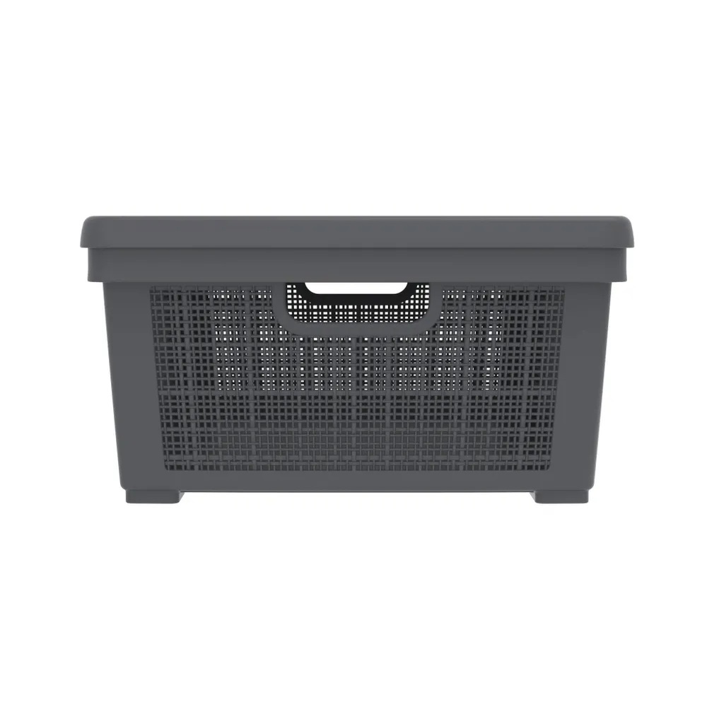 Плетёная корзина для хранения с крышкой «Лён» 35 л (568х400х203 мм) графит