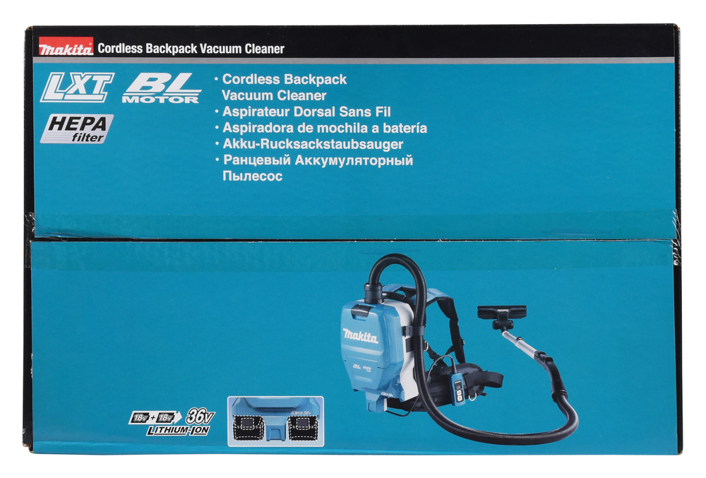 Пылесос ранцевый аккумуляторный Makita DVC261ZX11 LXT 18В X2, 110 мбар, 2 л, без акб и ЗУ