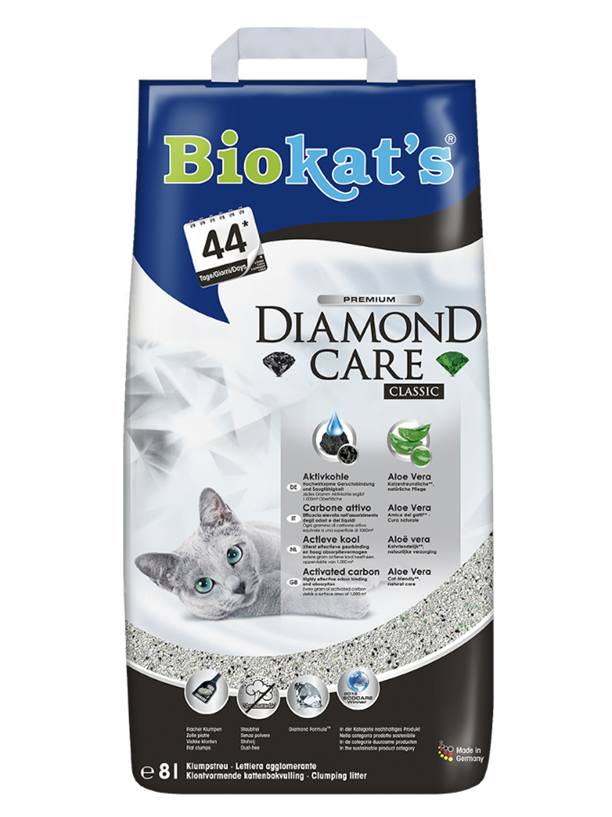 BIOKAT'S Diamond Care CLASSIC наполнитель комкующийся с активированным углем 8л