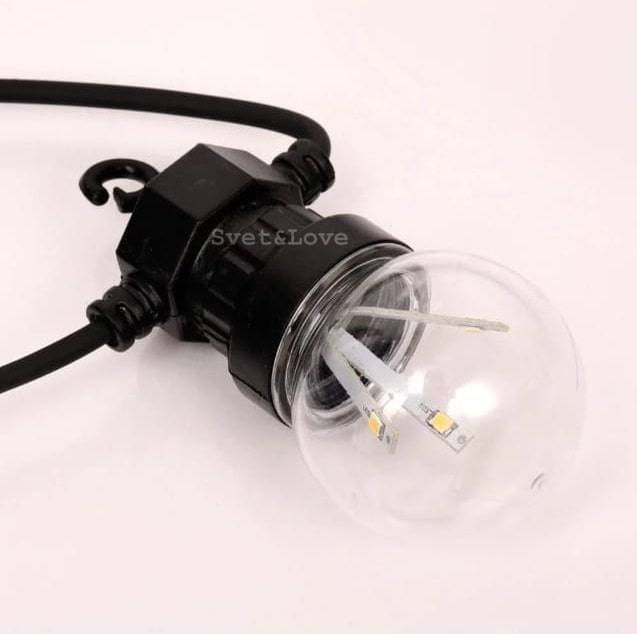 Уличная ретро гирлянда, черный круглый провод, 20 лампочек матовых, 1 Вт