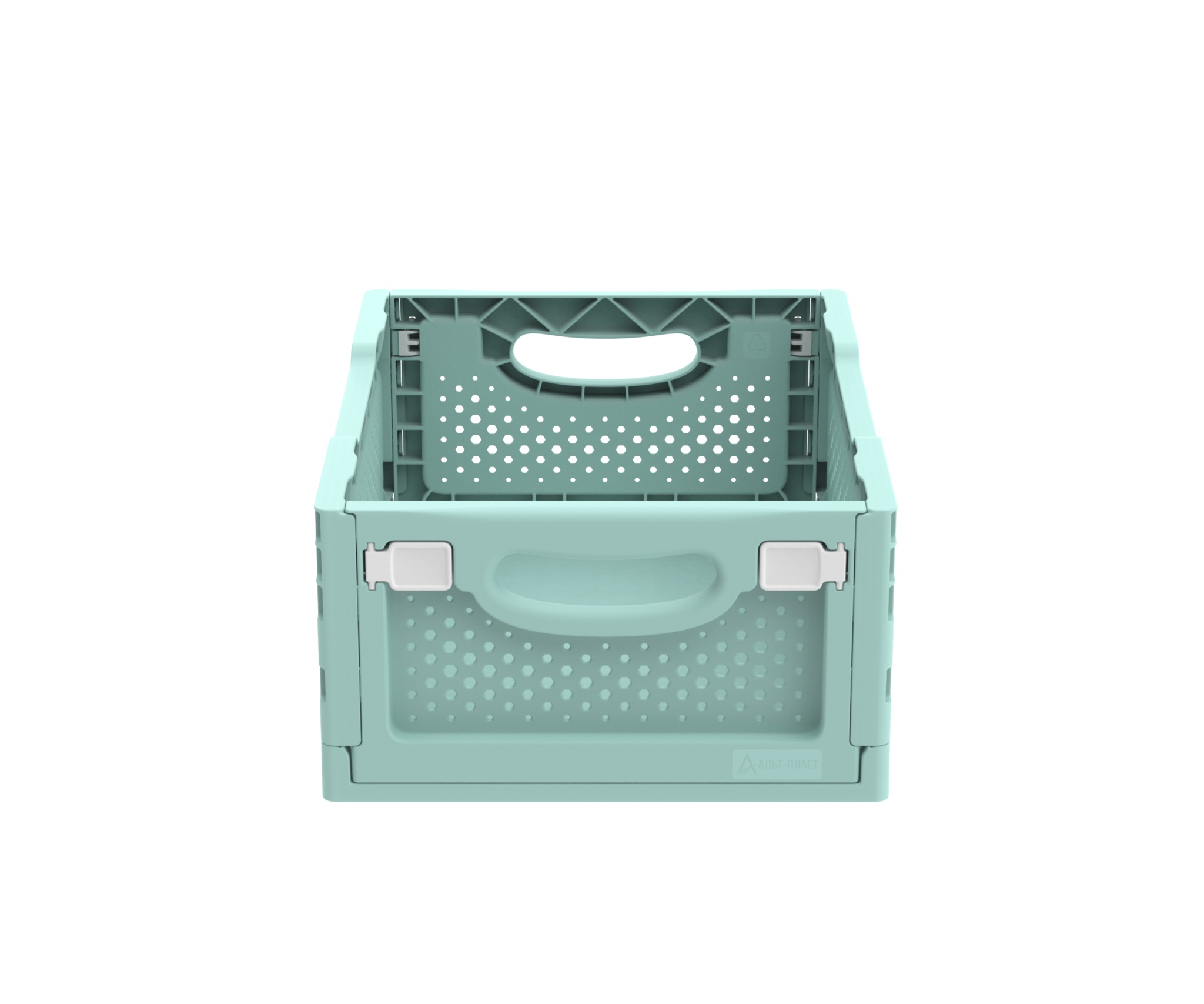 Ящик складной с перфорированными стенками и кнопками-фиксаторами (мята) АП 486, комплект 14 штук