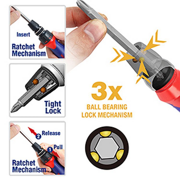 Отвертка  со  сменными наконечниками 10 в 1 храповый механизм WORKPRO