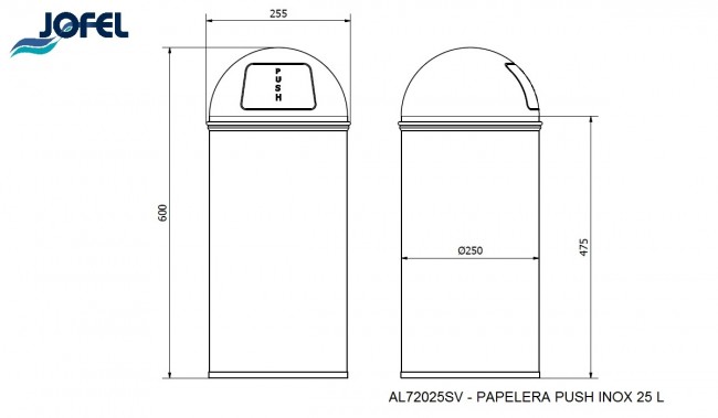 Ведро с крышкой-качелью Jofel PUSH AL72025SV 25л