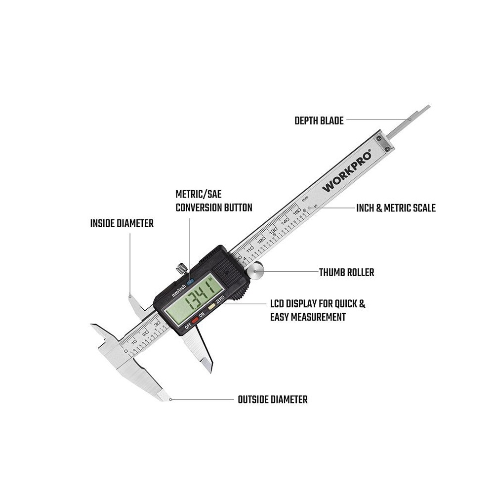 Штангенциркуль 150 мм цифровой, нержавейка WORKPRO