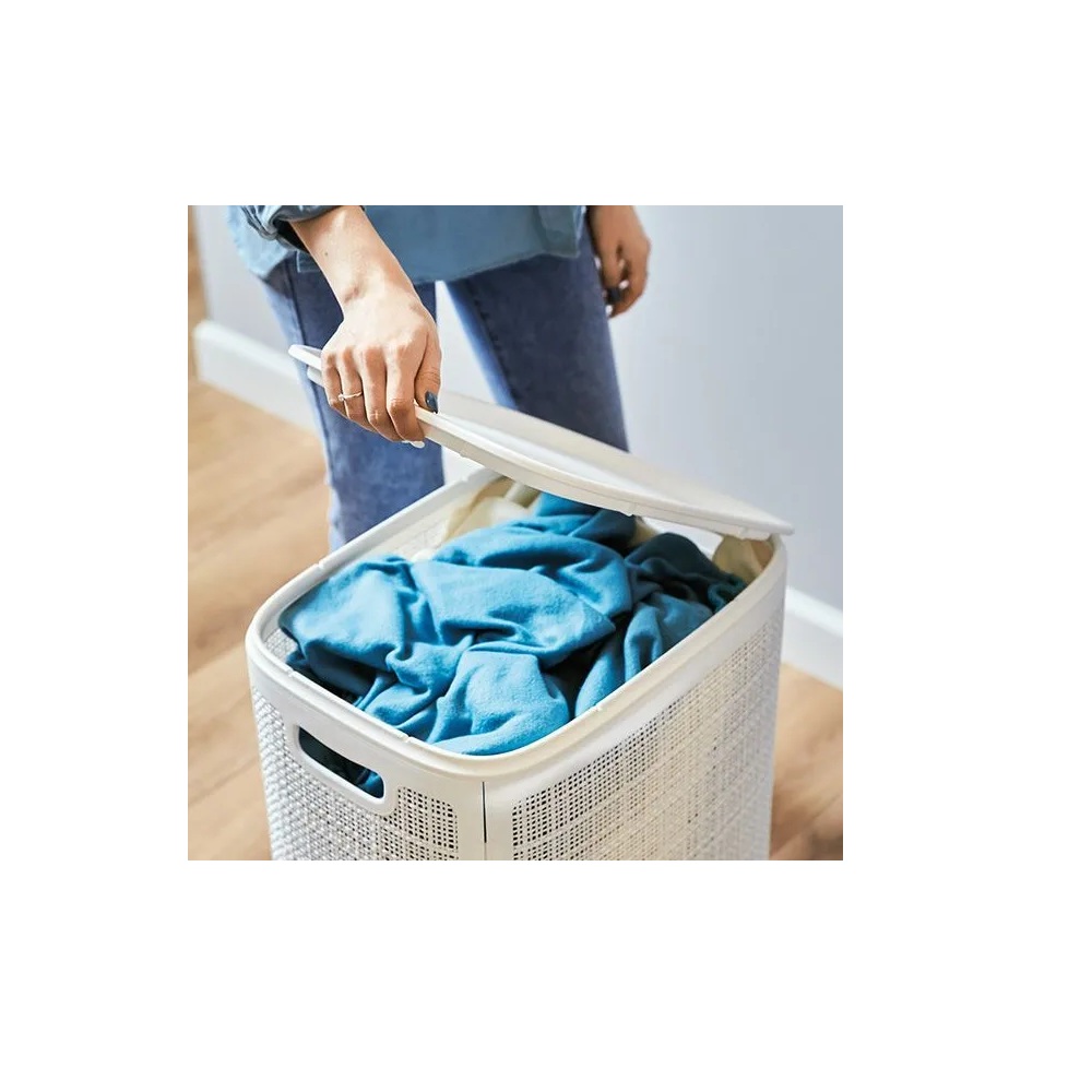 Плетёная корзина для белья сборная «Лён» 75 л (43х32.1х60 см) белый