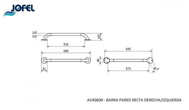 Поручень прямой настенный левый/правый Jofel AV40600