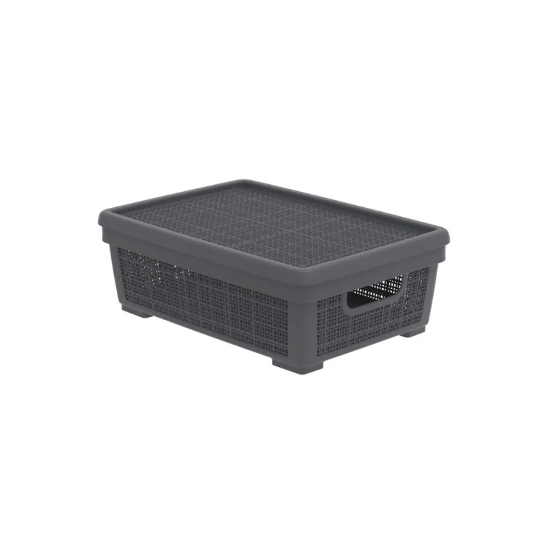 Плетёная корзина для хранения с крышкой «Лён» 11 л (400х284х137 мм) графит