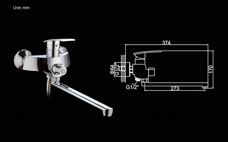 СМЕСИТЕЛЬ ДЛЯ ВАННЫ И ДУША LEDEME L2270 ИЗЛИВ L30F