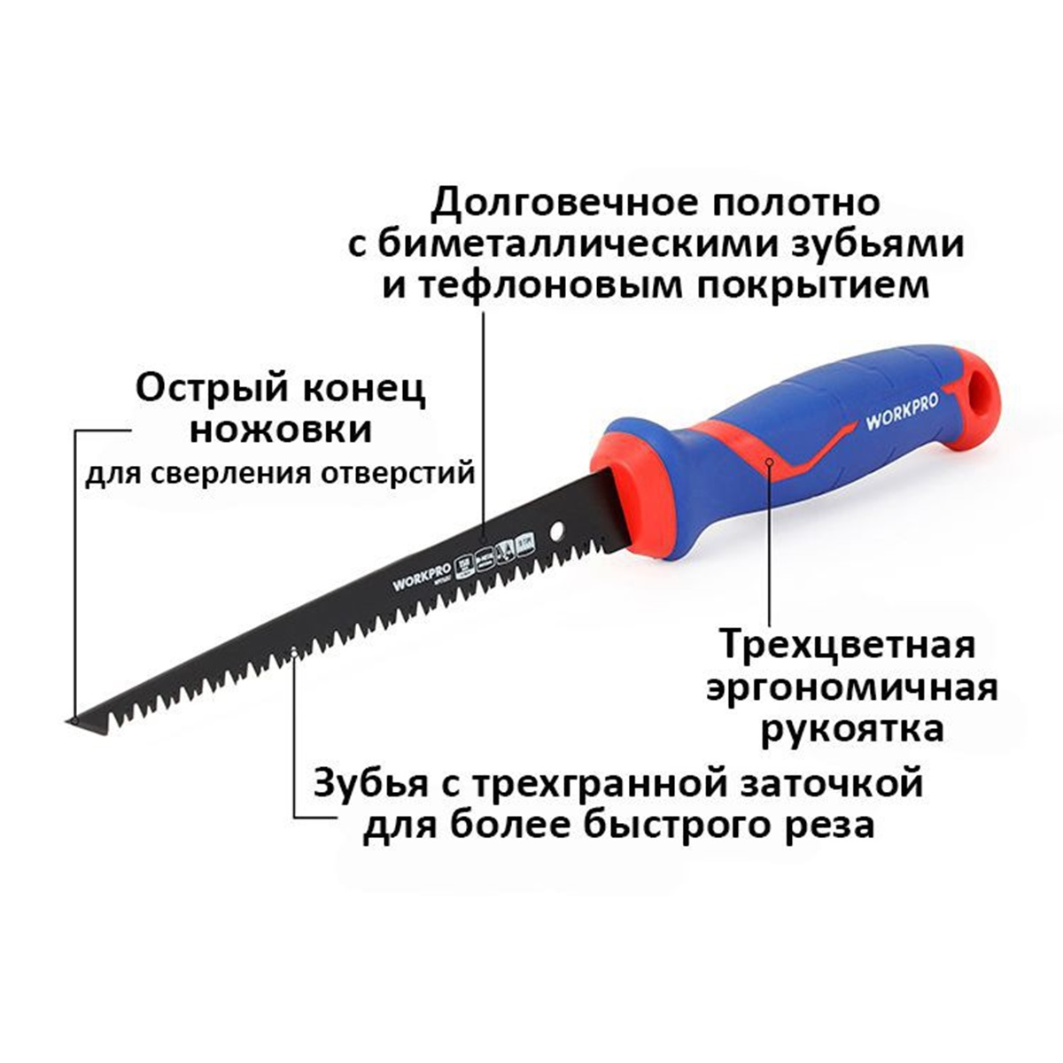 Ножовка по  дереву 150 мм узкая с тефлоновым покрытием WORKPRO