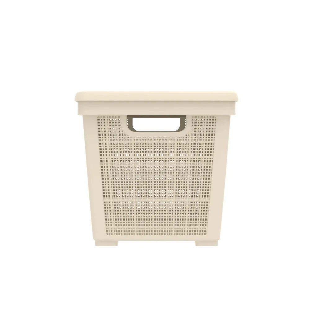 Плетёная корзина для хранения с крышкой «Лён» 22 л (400х284х264 мм) слоновая кость