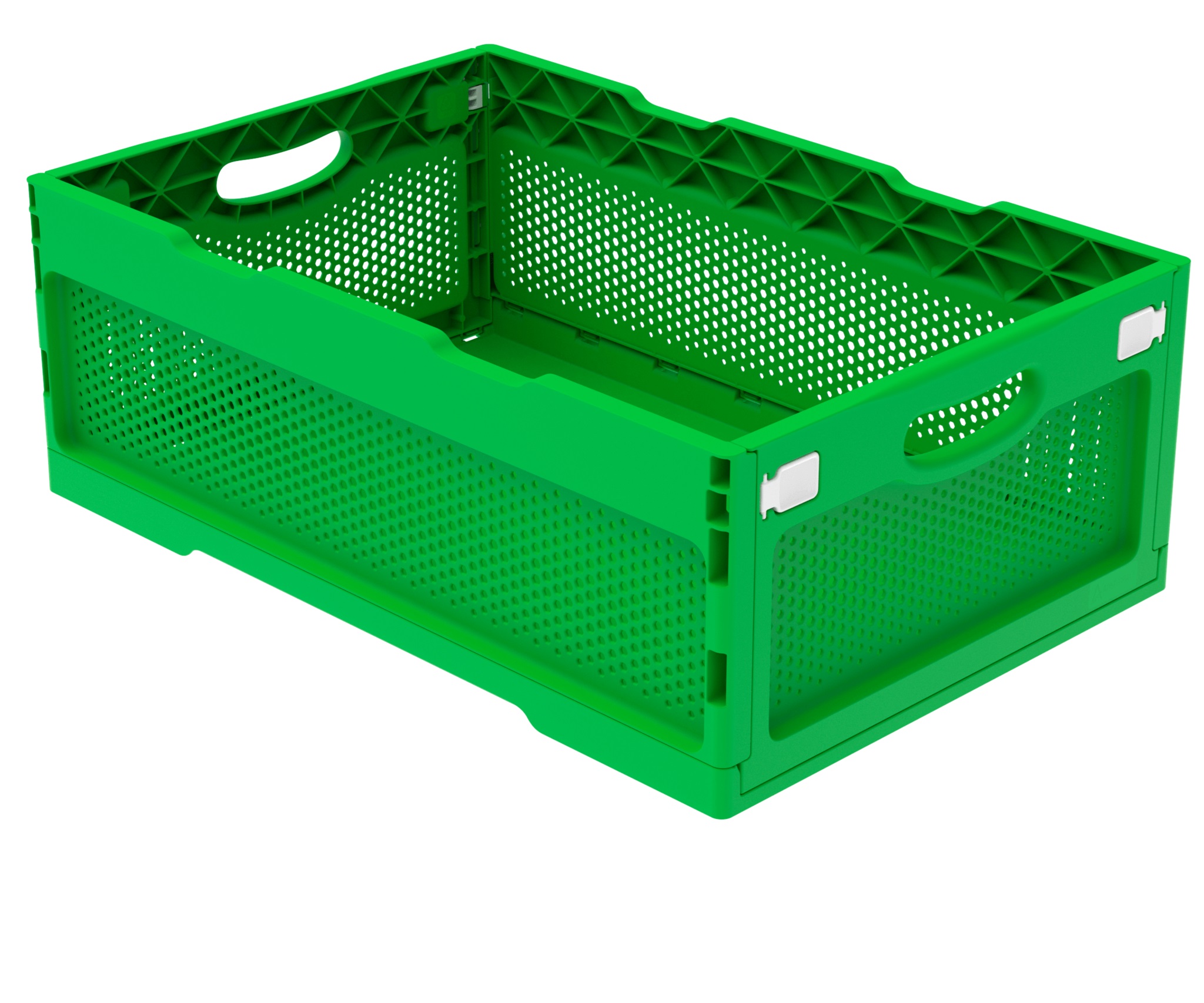 Ящик складной с перфорированными стенками и кнопками-фиксаторами АП 491 зеленый, комплект 7 штук