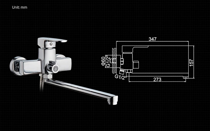СМЕСИТЕЛЬ ВАННА LEDEME L2254, ДЛИННЫЙ ИЗЛИВ