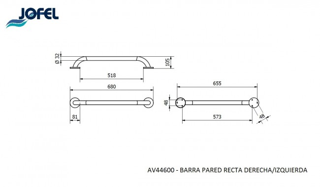 Поручень прямой настенный левый/правый Jofel AV44600