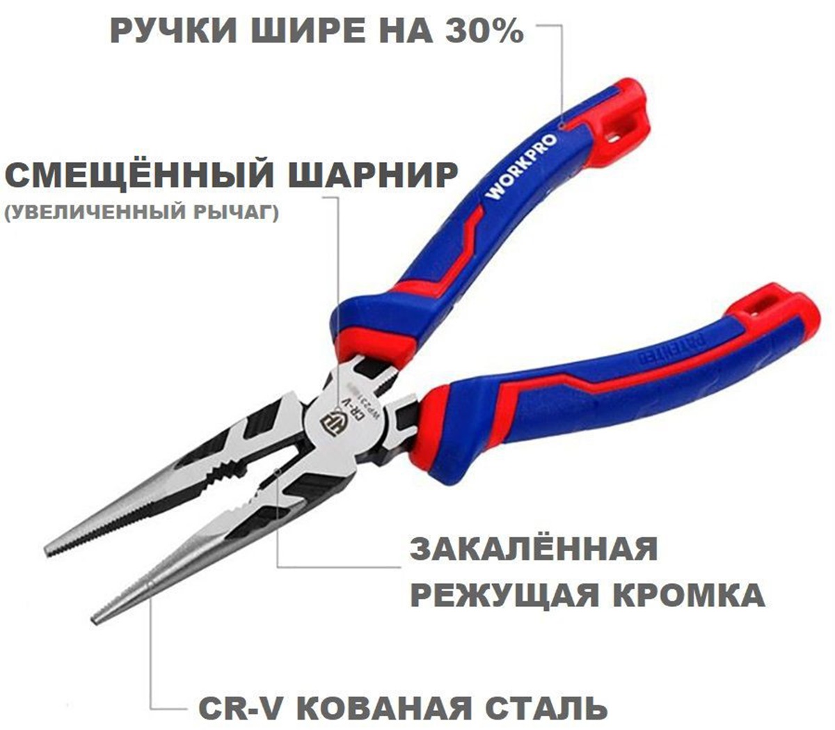 Длинногубцы с резцом CR-V 160 мм WORKPRO