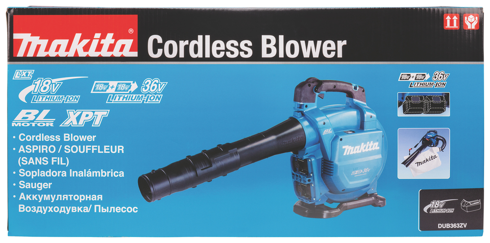 Аккумуляторная воздуходувка Makita LXT DUB363ZV 18В X2, 65 м/с, 13,4 м2/мин, без акк. и З/У