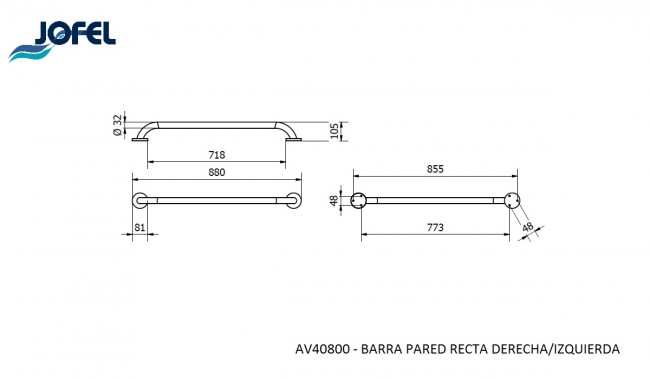 Поручень прямой настенный левый/правый Jofel AV40800