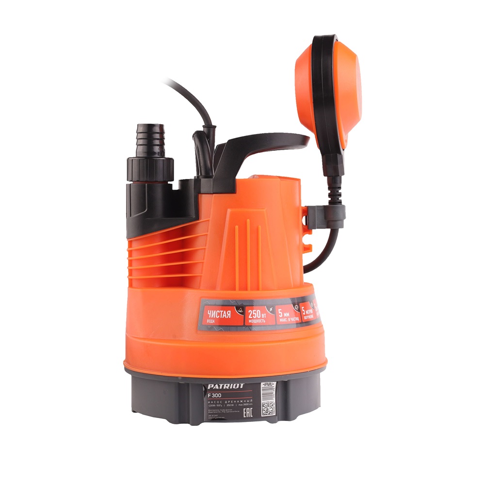 Насос дренажный PATRIOT F 300  для чистой воды, 250 Вт