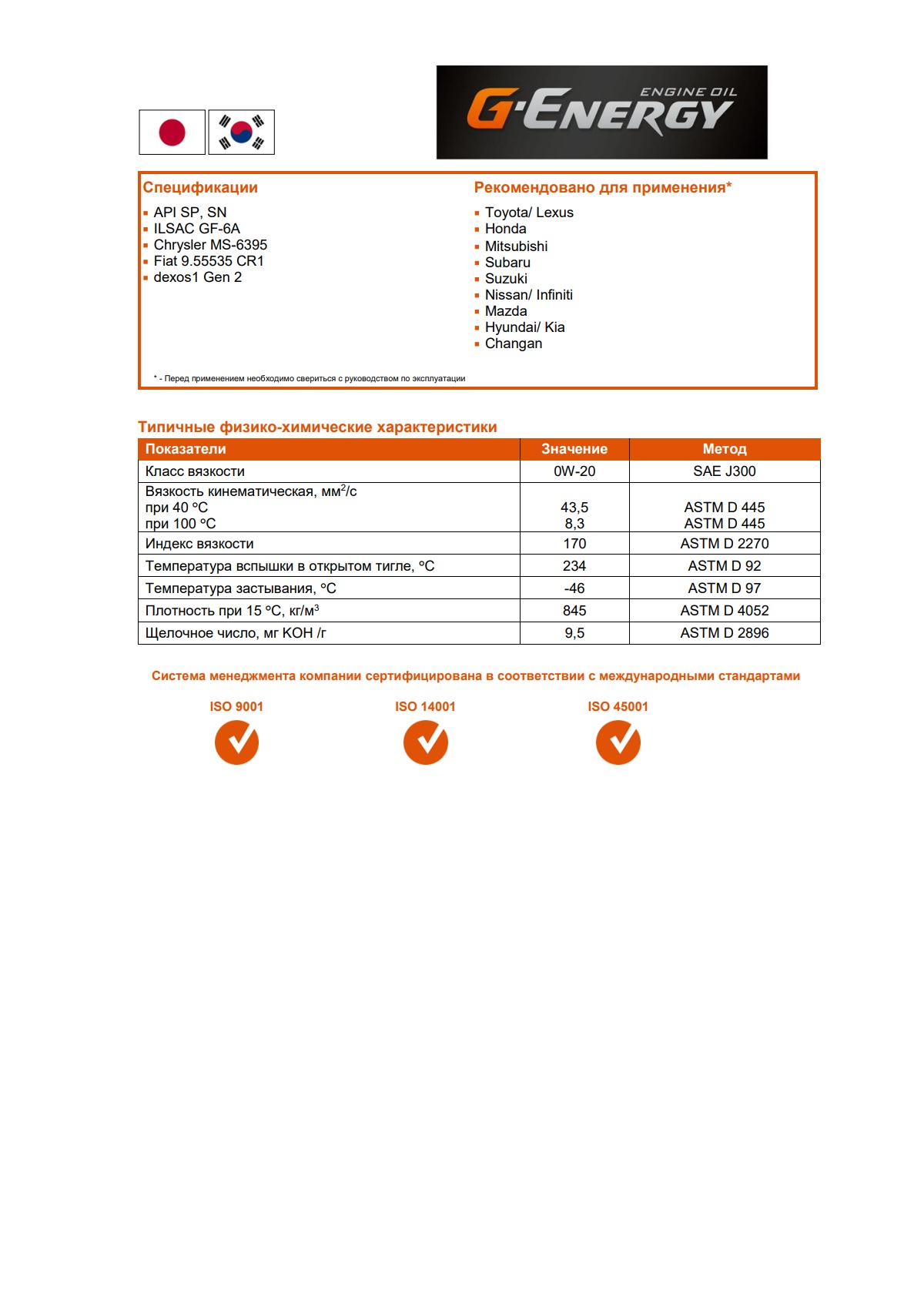 Моторное масло G-Energy Synthetic Far East 0W-20 50 л