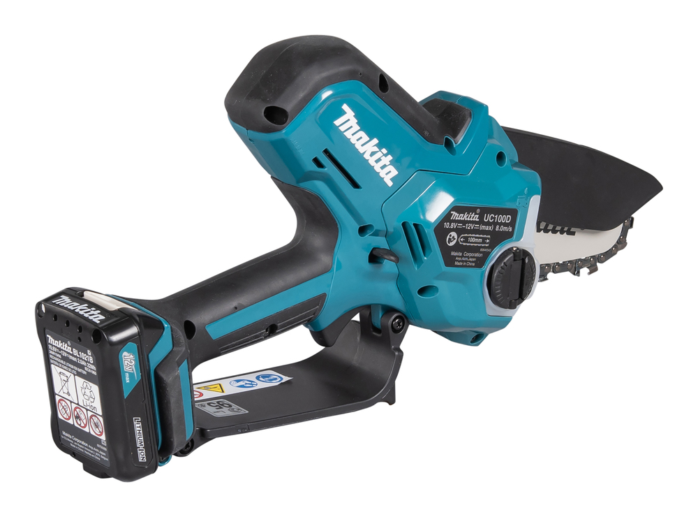Пила цепная аккумуляторная Makita UC100DWA CXT BL 12В, 210 Вт, 4"/10 см, 0,325", 1,1 мм, 8 м/с, XPT, (BL1021B,DC10WD)