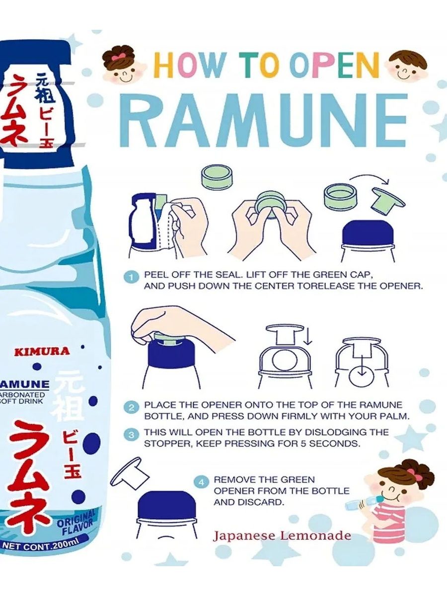 Газированный напиток со вкусом зеленого чая РАМУНЭ HATA, Япония, 200 мл