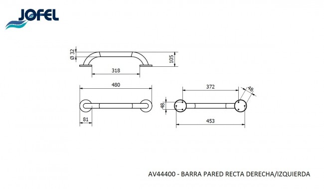 Поручень прямой настенный левый/правый Jofel AV44400