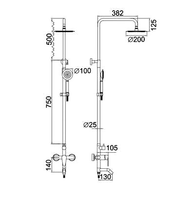 ДУШЕВАЯ СТОЙКА СО СМЕСИТЕЛЕМ LEDEME L72402, ТРОПИЧЕСКИМ ДУШЕМ