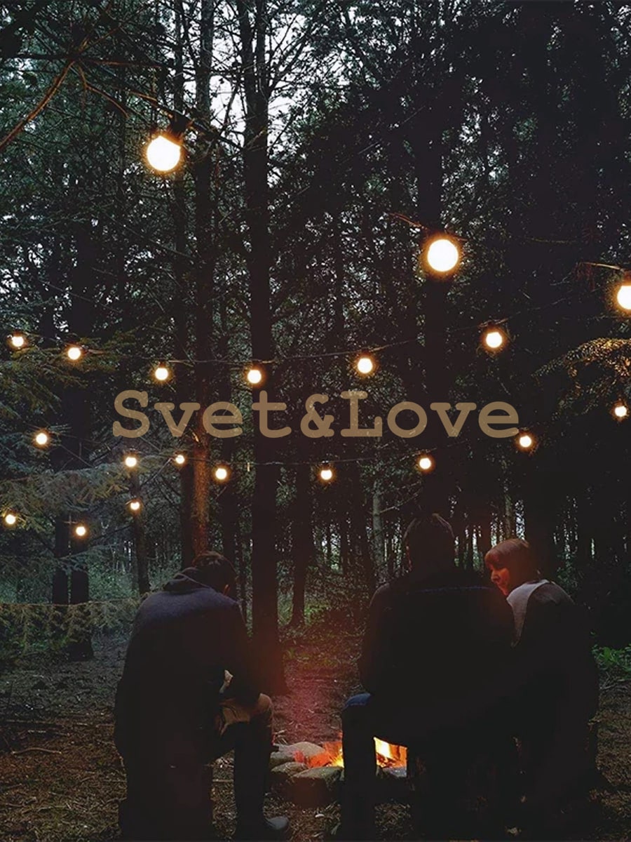 Уличная ретро гирлянда, черный круглый провод, 20 лампочек белых, 1 Вт