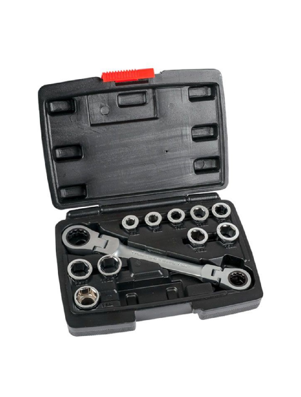 Набор в кейсе: ключ универсальный с храповым механизмом и шарниром +10 вставок 8-18 мм WORKPRO