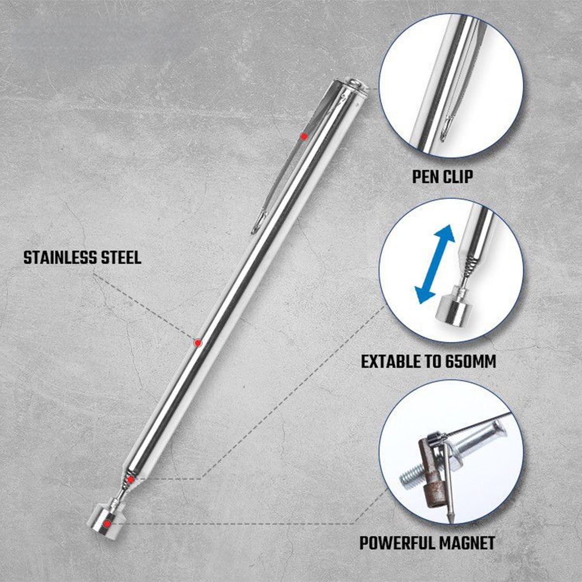 Захват магнитный, телескопический до 650 мм WORKPRO