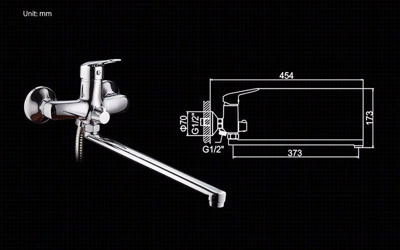 СМЕСИТЕЛЬ ДЛЯ ВАННЫ LEDEME L2251, ИЗЛИВ 400ММ
