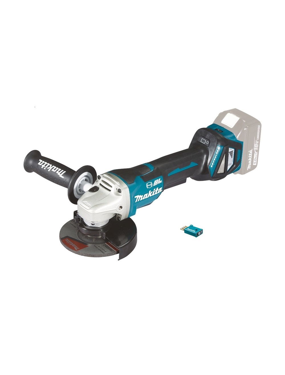 Угловая шлифмашина аккумуляторная Makita DGA518ZU LXT 18В, 125 мм, 3000 - 8500 об/мин, Bluetooth модуль, без акб и ЗУ