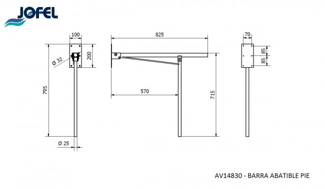 Поручень откидной с напольной опорой Jofel AV14830