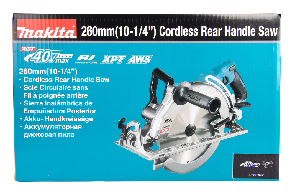 Пила дисковая аккумуляторная с задней рукояткой Makita RS002GZ XGT 40В, 260 мм, 4000 об/мин, без акб и ЗУ