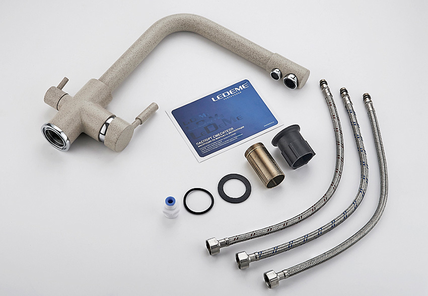 СМЕСИТЕЛЬ ДЛЯ КУХНИ LEDEME L4055K-3, С ВЫХОДОМ ПИТЬЕВОЙ ВОДЫ, БЕЖЕВЫЙ-МАТОВЫЙ