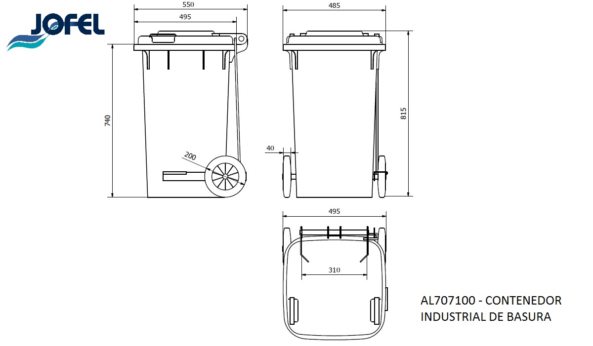 Контейнер мусорный промышленный на колесах Jofel AL707100  100л