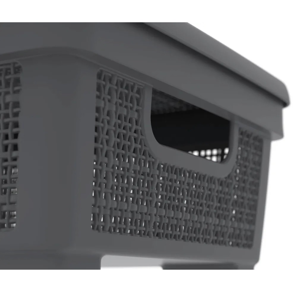 Плетёная корзина для хранения с крышкой «Лён» 11 л (400х284х137 мм) графит