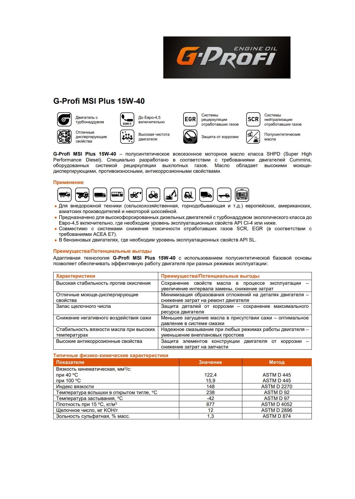 Моторное масло G-Energy G-Profi MSI Plus 15W-40 50л
