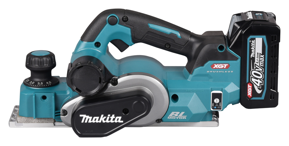 Рубанок аккумуляторный  Makita KP001GZ б\щет, 40В, XGT, 15000 об\м, ширина 82 мм, глуб. 4 мм, 3.7 кг, XPT, AWS, без акб и ЗУ