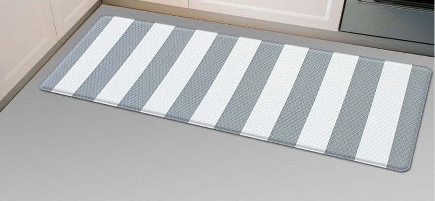 Двухсторонний ПВХ коврик для кухни и ванной Onebin Gray stripe S 75*44*1.4