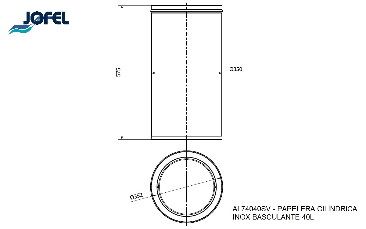 Ведро с крышкой-качелью Jofel AL74040SV 40л