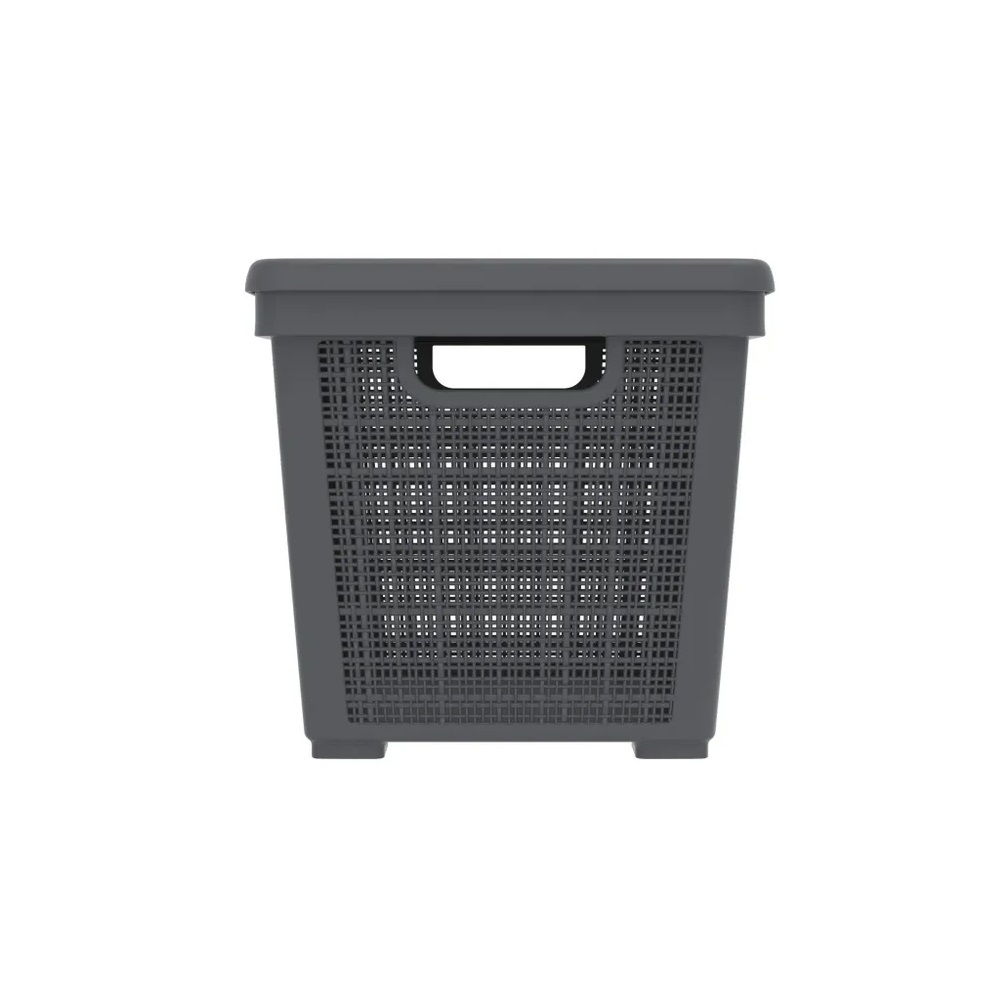 Плетёная корзина для хранения с крышкой «Лён» 22 л (400х284х264 мм) графит