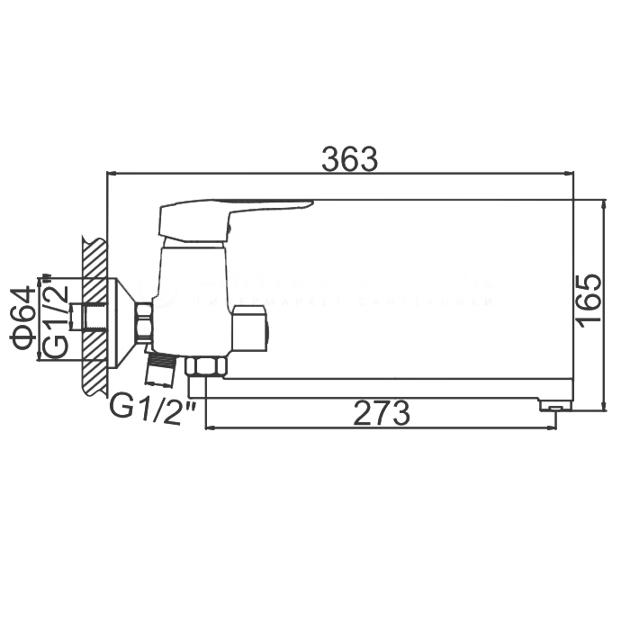 СМЕСИТЕЛЬ ДЛЯ ВАННЫ LEDEME L2228-В, ДЛИННЫЙ ИЗЛИВ