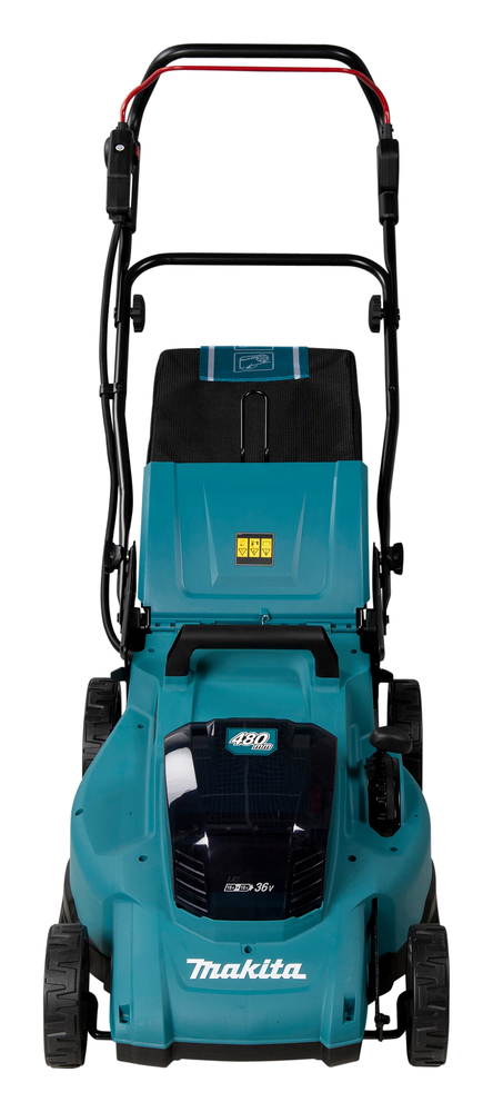 Газонокосилка аккумуляторная Makita DLM480CT2 LXT 2х18В, 860Вт, дека 48см, 62л, 4в1, XPT, (2xBL1850B, DC18SH)