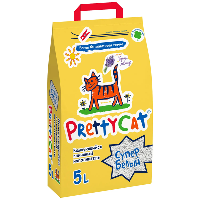 PrettyCat наполнитель комкующийся для кошачьих туалетов Cупер белый с ароматом лаванды 4,2 кг (5 л)