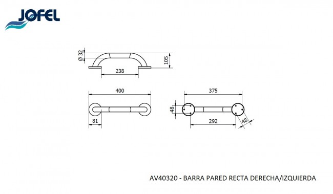 Поручень прямой настенный левый/правый Jofel AV40400